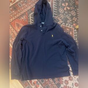 Vintage Polo by Ralph Lauren Dark Blue Hoodie with Yellow Logo